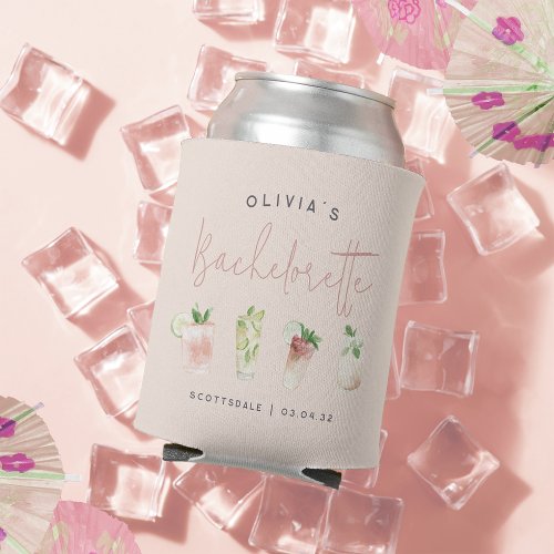 Watercolor Cocktails Personalized Bachelorette Can Cooler