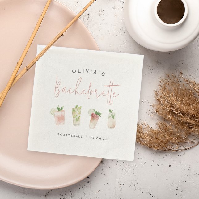 Watercolor Cocktails Personalized Bachelorette Napkins (Creator Uploaded)