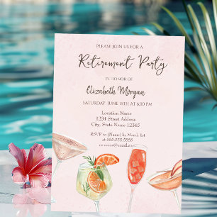Watercolor Cocktails Pink Retirement Invitation