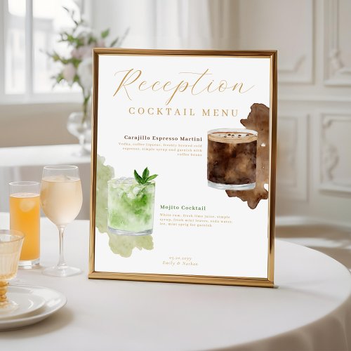 Watercolor Cocktails Wedding Reception Drink Menu Poster