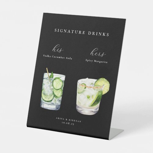 Watercolor Cocktails Wedding Signature Drinks Pedestal Sign