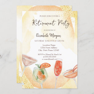 Watercolor Cocktails Yellow Retirement Invitation