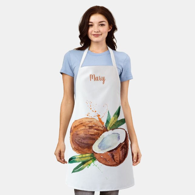 Watercolor Coconut Customizable Apron (Worn)