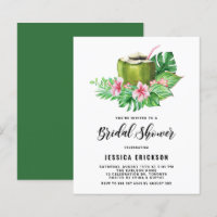 Watercolor Coconut Summer Bridal Shower Invitation