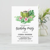 Watercolor Coconut Tropical Summer Birthday Party Invitation (Standing Front)