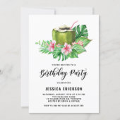 Watercolor Coconut Tropical Summer Birthday Party Invitation (Front)