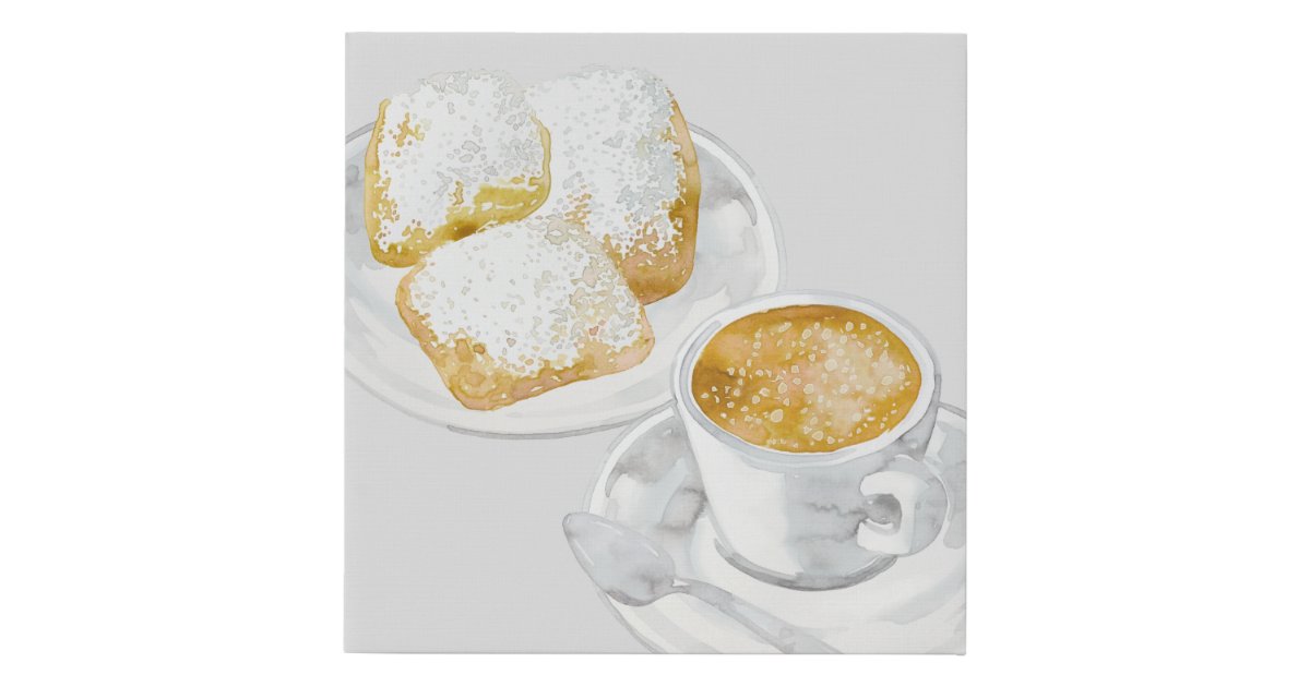 Watercolor Coffee Beignets Faux Canvas Print Zazzle Com