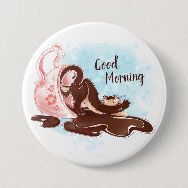 Watercolor Coffee Cat Button (Front)