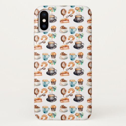 Watercolor Coffee Clip Art Pattern Set iPhone X Case