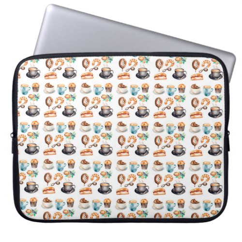 Watercolor Coffee Clip Art Pattern Set Laptop Sleeve