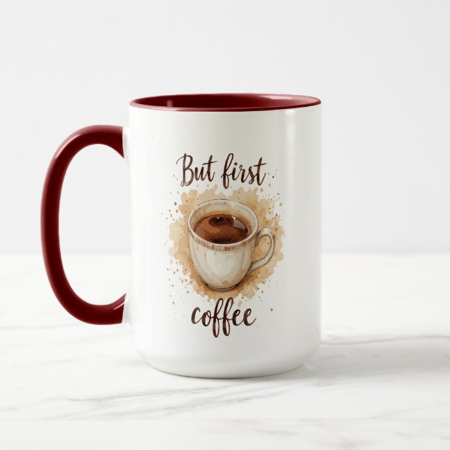 Watercolor Coffee Cup Art Print – But First Coffee (Left)