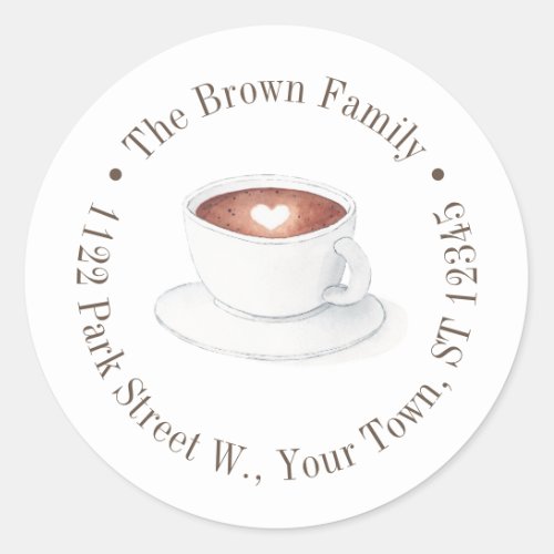 Watercolor Coffee Cup With Heart Return Address Classic Round Sticker