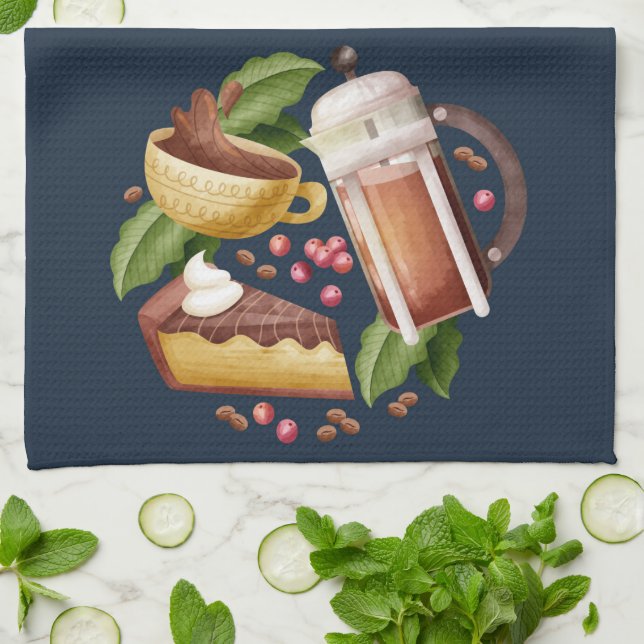 Watercolor Coffee Dessert Cake Kitchen Towel (Folded)