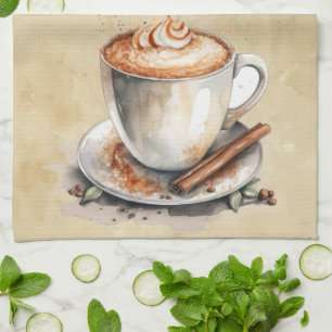 Watercolor Coffee Dessert Kitchen Art Towel