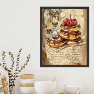 Watercolor Coffee & Donuts Vintage Bakery Art Poster