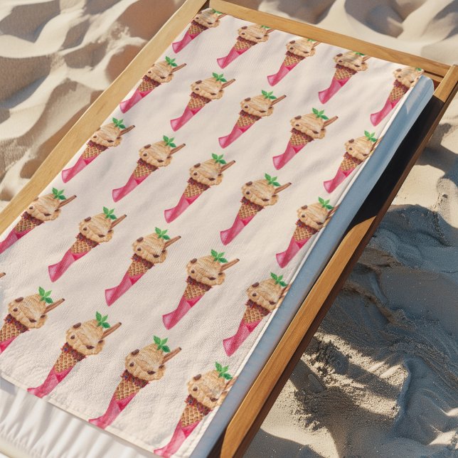 Watercolor Coffee Ice Cream Cone Beach Towel (Creator Uploaded)