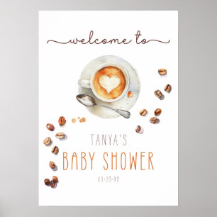 Watercolor Coffee Latte Baby Shower Welcome Sign
