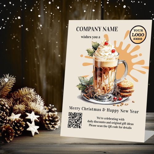 Watercolor Coffee Latte Christmas Holidays Logo Pedestal Sign