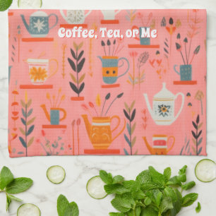 Watercolor Coffee Tea or Me Personalized Retro Kitchen Towel