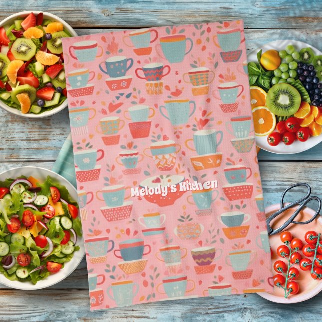 Watercolor Coffee Tea Personalized Retro Tea Towel (Creator Uploaded)