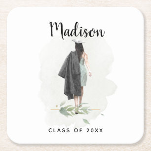 Watercolor College Graduation Your Name Grad Party Square Paper Coaster