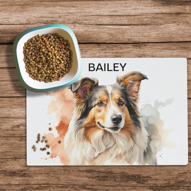 Watercolor Collie Custom Dog Food Mat (Creator Uploaded)