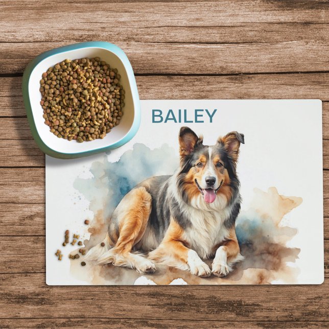 Watercolor Collie Custom Dog Food Mat (Creator Uploaded)