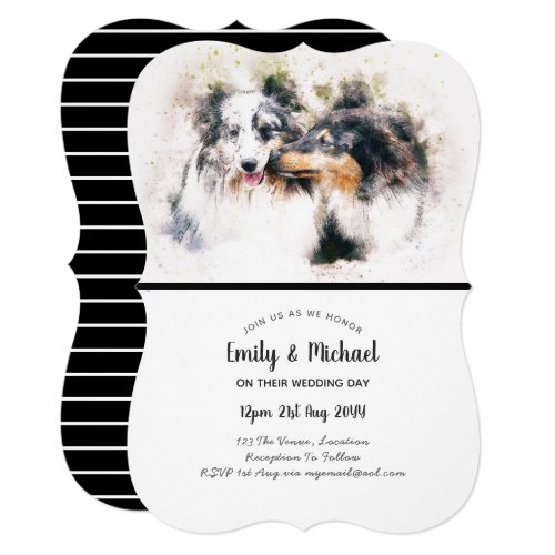 Watercolor Collie Dogs Wedding Invitations Elegant
