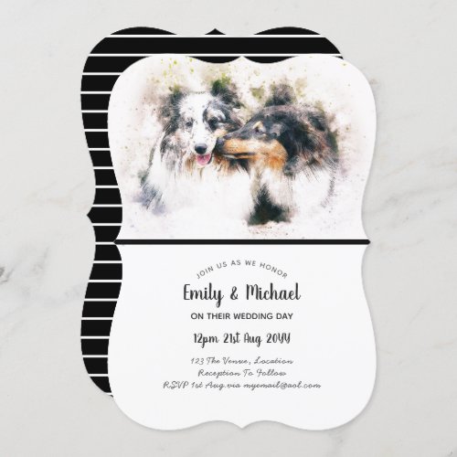 Watercolor Collie Dogs Wedding Invitations Elegant