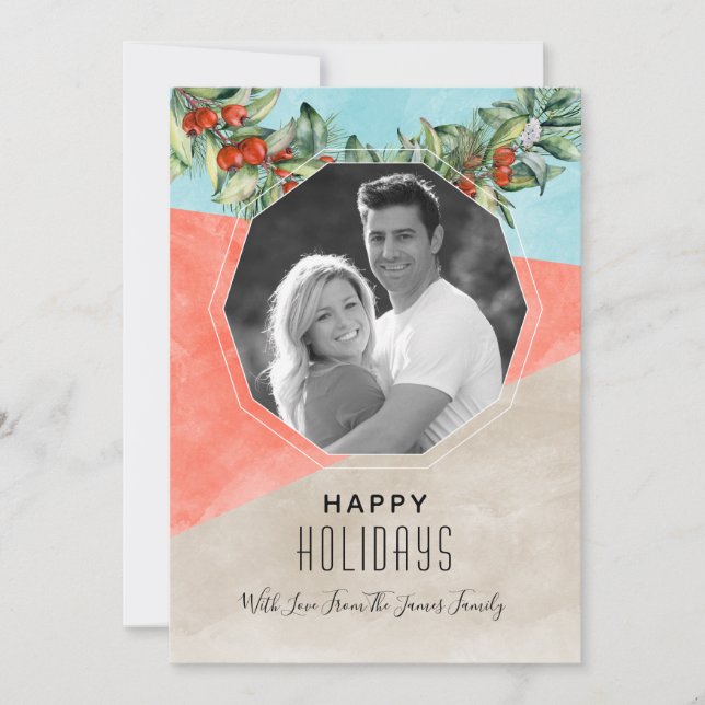 Watercolor Color Block Christmas Photo Card (Front)
