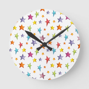 Watercolor color stars  throw pillow round clock