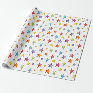 Watercolor color stars wrapping paper