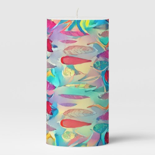 Watercolor Colored leaves foliage pattern Pillar Candle