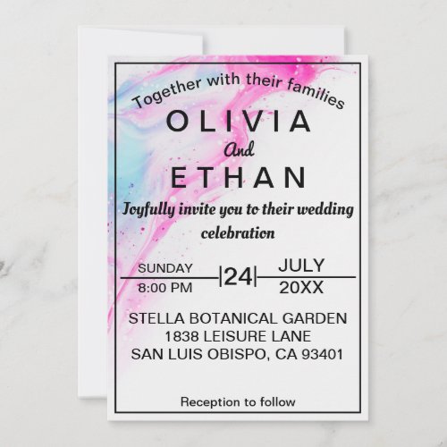 Watercolor Colorful Abstract Modern Wedding Invitation