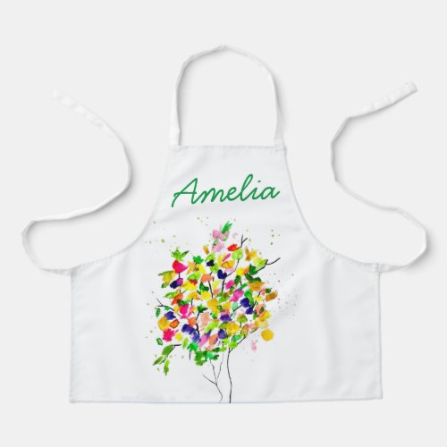 Watercolor colorful abstract tree apron