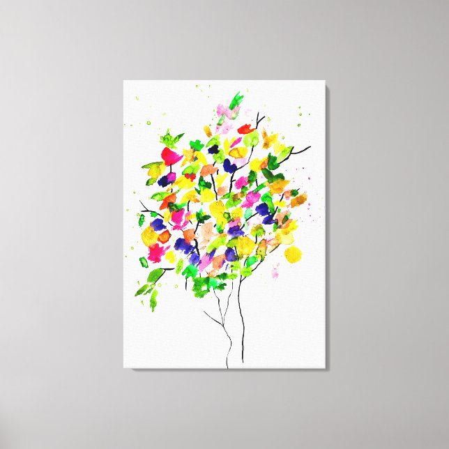 Watercolor colorful abstract tree canvas print (Front)