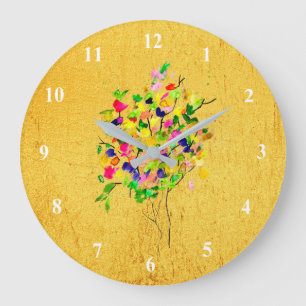 Watercolor colorful abstract tree large clock
