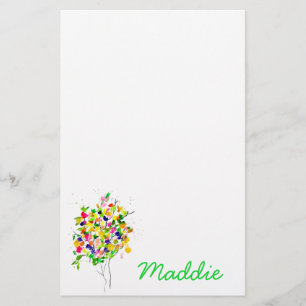 Watercolor colorful abstract tree stationery