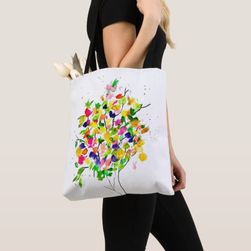 Watercolor colorful abstract tree tote bag