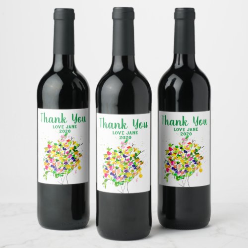 Watercolor colorful abstract tree wine label