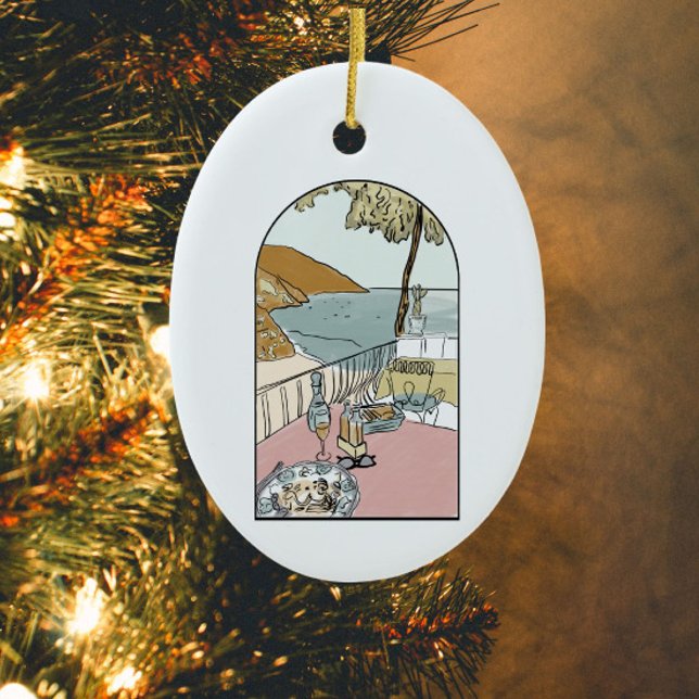 Watercolor Colorful Amalfi Coast, Italy  Ceramic Ornament (Creator Uploaded)