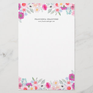 Watercolor Colorful Anemones Personalized Stationery