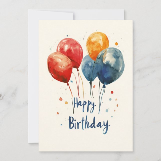 Watercolor Colorful Balloons Birthday Invitation (Front)