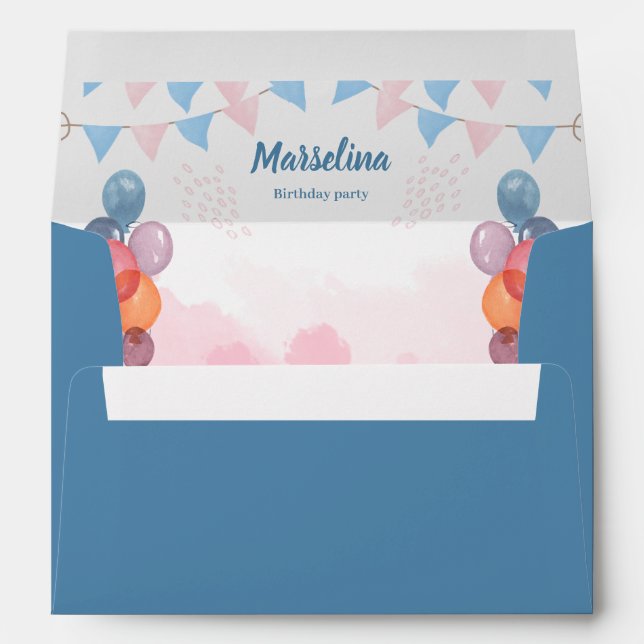 Watercolor Colorful Balloons Birthday party  Envelope (Back (Bottom))