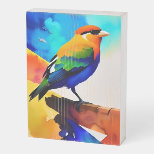 Watercolor colorful bird wooden box sign