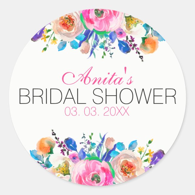 Watercolor Colorful Bouquet Classic Round Sticker (Front)