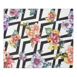 Watercolor colorful bouquet flower. Floral botanic Duvet Cover