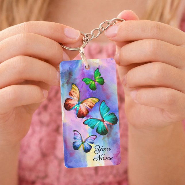 Watercolor Colorful Butterfly Name Key Ring Gift  (Creator Uploaded)