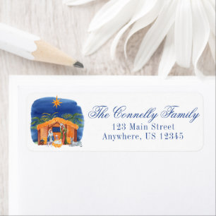 Watercolor Colorful Christmas Nativity Label