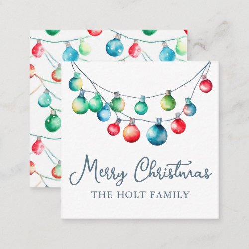 Watercolor Colorful Christmas String Lights Note Card